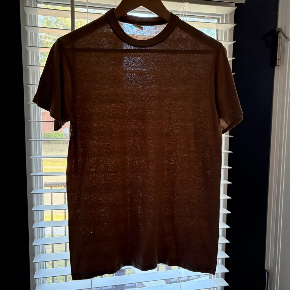 Vintage Paper Thin Military T-Shirt Men's Size S 1980s Faded Brown Single Stitch